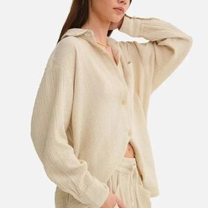 MATE The Label 100% Organic Cotton‎ Gauze Button Down Shirt NATURAL SZ S NWOT